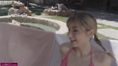 Small-titted Demi Hawks & Busty Melody Marks Eat Each Other's Pussies In Hot Lesbian Duo By the Pool