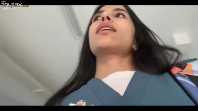 Gorgeous Latina loves to play with her pussy in the hospital bathroom