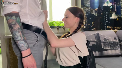 Schoolgirl Ava Dyson needs to suck on tutor's dick before school