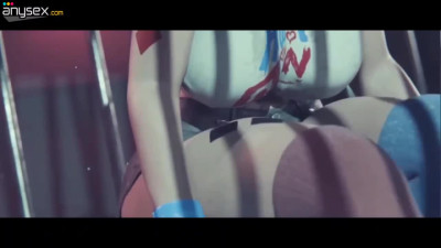 Busty 3d animated Harley Quinn is getting her holes broke by two policemen