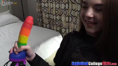 Brunette teen gets pounded with a plug in her butt and facial after