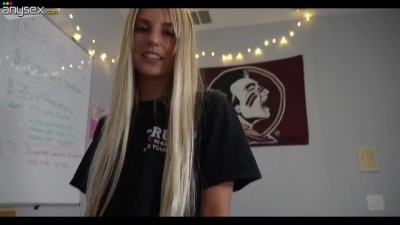 Slim Blonde Babe Sucks Her Classmate's Dick In the Dorm & Gets a Cumshot On Her Titties