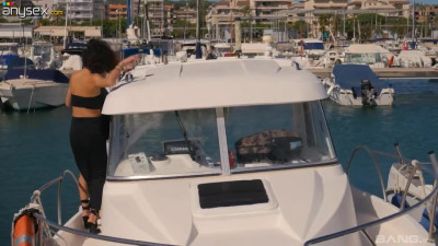 Slim Flat-chested Curly Brunette Babe Grants Her BF Incredible Sex On Board the Boat