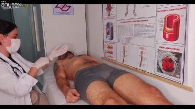 Brunette Doctor sucked my cock during examination